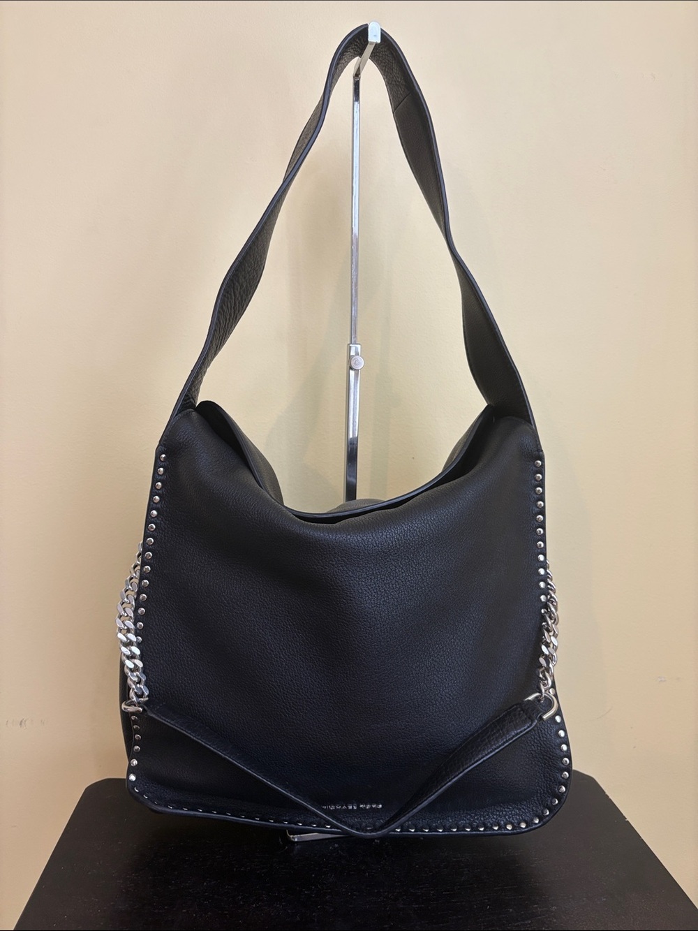 Michael Kors Astor Large Black Leather Studded Slouchy Relaxed Hobo Shoulder Bag - Picture 9 of 16